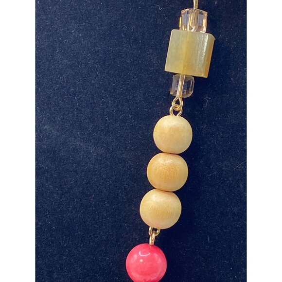 Chunky Gold-Tone Long Necklace With Acrylic Links Beaded Accents & Lobster Clasp - Picture 8 of 8